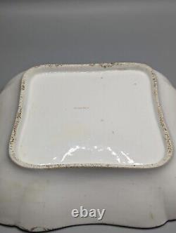 Antique Swansea Porcelain Square Plate C 1815, Hand-Painted Landscape & Gild