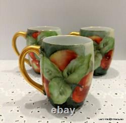 Antique T. V. Limoges hand painted Water Cider Pitcher with3 cups, Apples, STUNNING