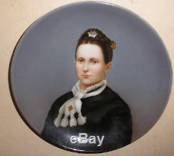 Antique Victorian American school women hand painted portrait porcelain 7 plate