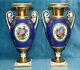 Antique Victorian Continental Hand Painted Twin Handled Porcelain Vases Pair Of