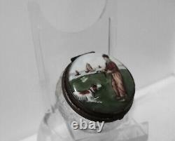 Antique Victorian Cut Crystal Glass Jar Hand Painted Porcelain Lid Sea Dog Boy