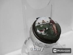 Antique Victorian Cut Crystal Glass Jar Hand Painted Porcelain Lid Sea Dog Boy