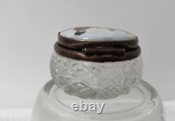 Antique Victorian Cut Crystal Glass Jar Hand Painted Porcelain Lid Sea Dog Boy