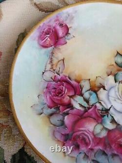 Antique Victorian Fraureuth Saxony Hand Painted Floral Roses Porcelain Charger