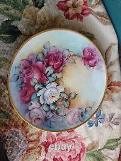 Antique Victorian Fraureuth Saxony Hand Painted Floral Roses Porcelain Charger