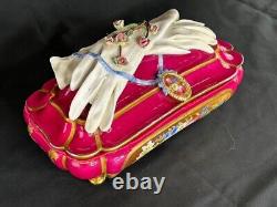 Antique Victorian Glove Box Hand Painted Porcelain