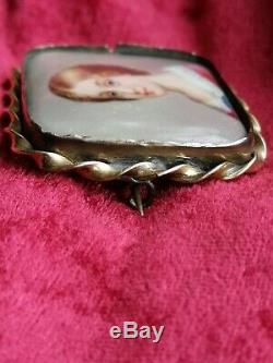 Antique Victorian Hand Painted Cameo Porcelain Brooch Pin of Fine Beautiful Lady