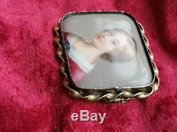 Antique Victorian Hand Painted Cameo Porcelain Brooch Pin of Fine Beautiful Lady