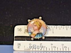 Antique Victorian Hand Painted Miniature Porcelain Pearl Gilt Brooch