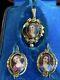 Antique/ Victorian Hand Painted Portrait Earrings And Pendant