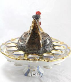 Antique Victorian Hungarian Porcelain Hen Egg Serving Dish. Hand-Painted, Gilded