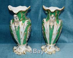 Antique Victorian Jacob Petit Hand painted Twin Handled Porcelain Vases Pair of