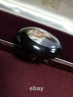 Antique Victorian Porcelain and Jet Brooch Hand Painted Portrait Of A Lady