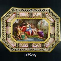 Antique Vienna Austria Porcelain Hand Painted Tray Raised Gold Enamel Portrait