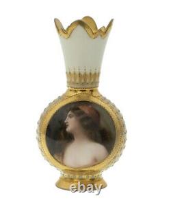 Antique Vienna Porcelain Hand Painted Vase Signed Wagner Young Gypsy Portrait