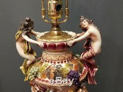 Antique Vintage Handpainted CAPODIMONTE Porcelain Large Lamp w Cherubs 30 Tall