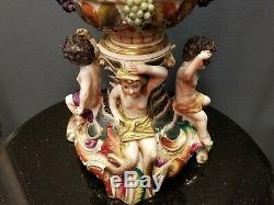 Antique Vintage Handpainted CAPODIMONTE Porcelain Large Lamp w Cherubs 30 Tall