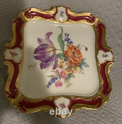Antique Vintage Lindner Kueps Bavaria Porcelain Hand Painted Plate/TeayRed/Gold