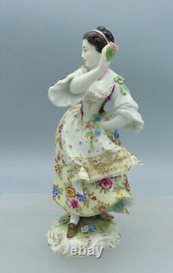 Antique Volkstedt Porcelain Figurine Lady Girl Dancer Hand Painted Continental