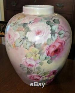 Antique Willets Belleek American Handpainted Porcelain Vase Signed Mills Rose