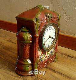 Antique Working Ansonia Amara Porcelain Mantle Clock, Fancy Hand Painted Dial