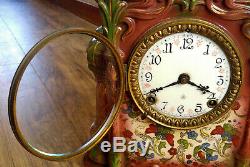 Antique Working Ansonia Amara Porcelain Mantle Clock, Fancy Hand Painted Dial