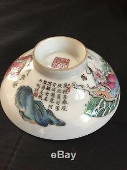 Antique chinese Wu Shuang Pu porcelain 19th C famille rose bowl signed