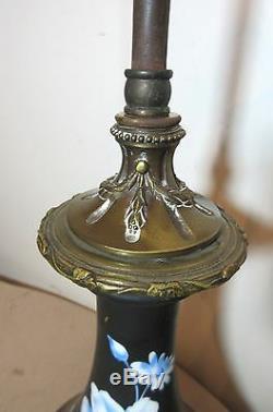 Antique hand painted Sevres porcelain brass vase floral electric table lamp