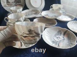 Antique kakiemon Japanese handpainted porcelain 4 tea cups, 13 saucers &plates