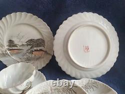 Antique kakiemon Japanese handpainted porcelain 4 tea cups, 13 saucers &plates