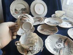 Antique kakiemon Japanese handpainted porcelain 4 tea cups, 13 saucers &plates