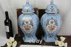 Antique pair French hand paint signed P bruny Vases in porcelain floral decor