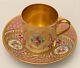 Antique Porcelain Limoges Coffee Cup And Saucer, Decorated With Hand Painted Flo