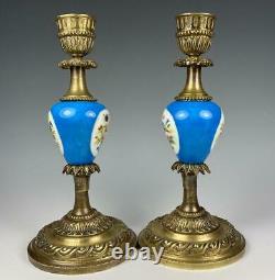 Antique to Vintage French Candlestick Pair, Old Paris Porcelain, Hand Painted