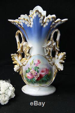 Antique vieux paris old porcelain Vase hand paint floral decor