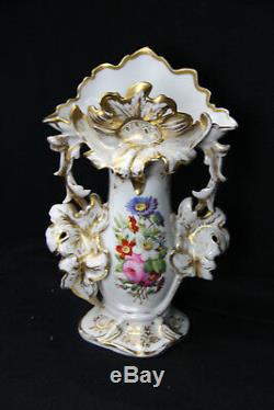 Antique vieux paris old porcelain Vase hand paint floral decor