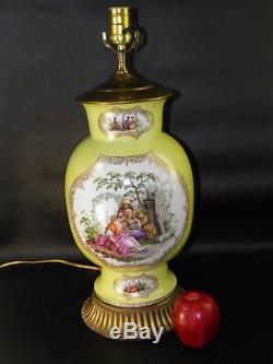 Antique19th C Dresden Hand Painted Figural Porcelain Lamp