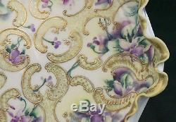 Art Nouveau Nippon Porcelain Ornate Jewel Gold Hand Painted Violets Ruffled Bowl
