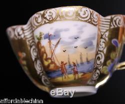 Augustus Rex Early Meissen Yellow Hand Painted Porcelain Quatrefoil Cup & Saucer