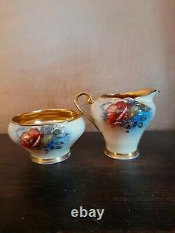 Aynsley Cabbage Rose Small Milk Jug & Sugar Bowl. J A Bailey. Gold lustre. 1934