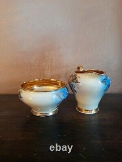 Aynsley Cabbage Rose Small Milk Jug & Sugar Bowl. J A Bailey. Gold lustre. 1934