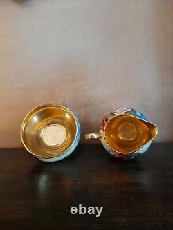 Aynsley Cabbage Rose Small Milk Jug & Sugar Bowl. J A Bailey. Gold lustre. 1934