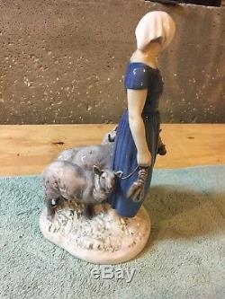 B AND G BING AND GRONDAHL Woman With Sheep Hand Painted Porcelain Figurine SR