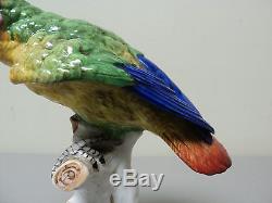 BEAUTIFUL ANTIQUE HAND PAINTED PORCELAIN BIRD FIGURINE on BRONZE BASE