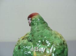 BEAUTIFUL ANTIQUE HAND PAINTED PORCELAIN BIRD FIGURINE on BRONZE BASE