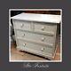 Beautiful Hand Painted Pine Chest Of Drawers White French Porcelain Knobs. Vgc