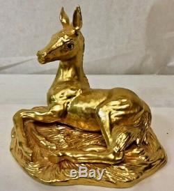 BOEHM PORCELAIN COLT FIGURINE HAND-PAINTED IN PURE GOLD WithEMERALD EYES