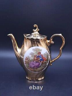 Bavaria Gold Gilded Hand Painted Coffee Set with Silver Plated Serving Tray