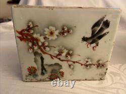 Beautiful Antique Porcelain Chinese Pillowith Joss Stick Holder Old Hand painted