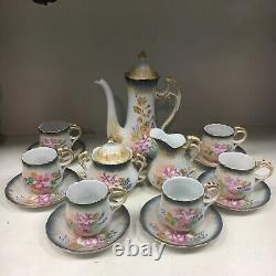 Beautiful China 15 Piece Tea Set Pink Flower Coffee Chocolate Limoges Porcelain